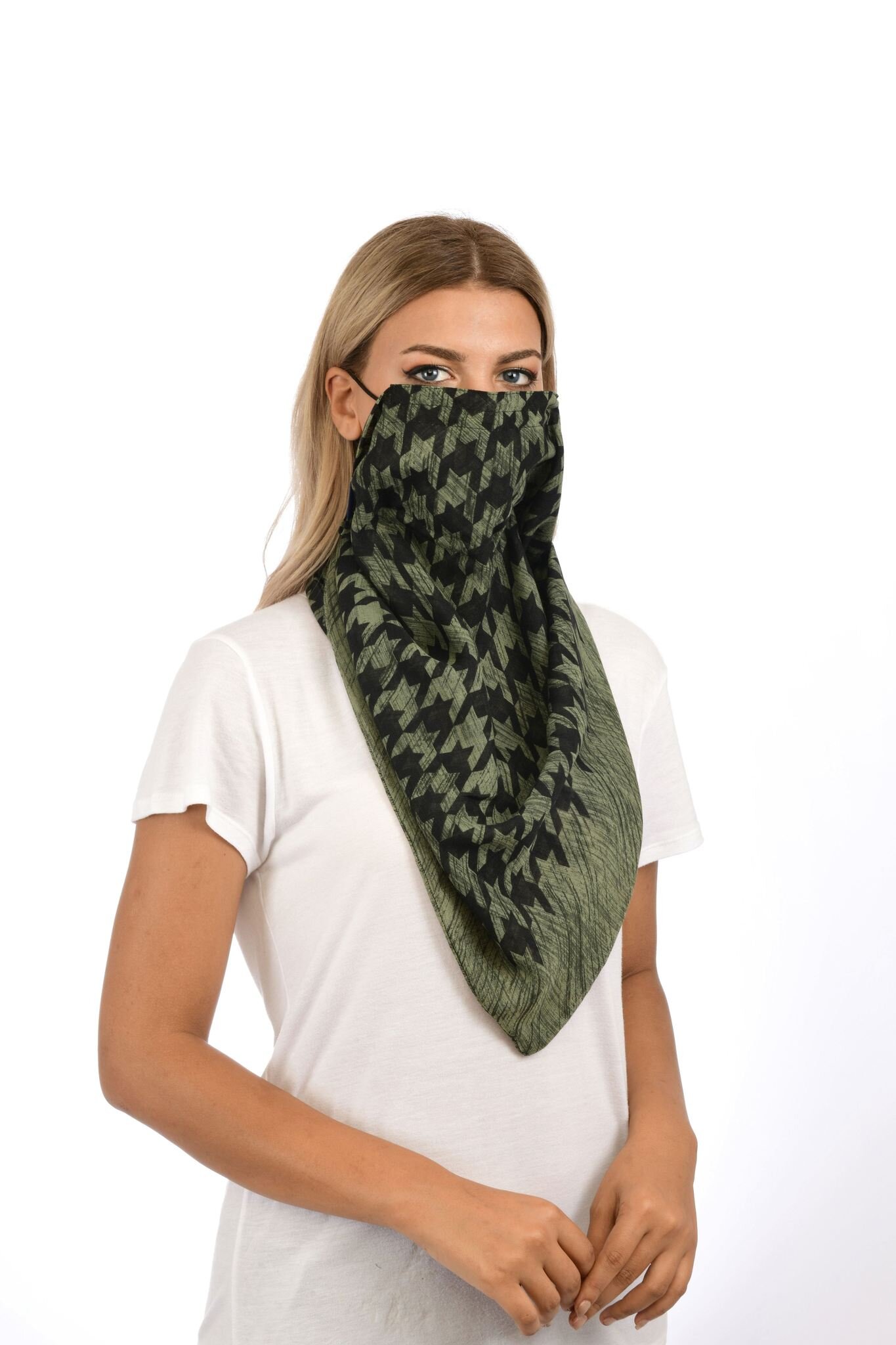 Filtered Bandana Scarf in Green and Black Houndstooth — Remlo Studios